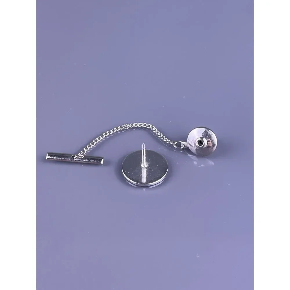 Simple Round Tie Tack Pin Silver Tone Florentine Brushed Finish Vintage